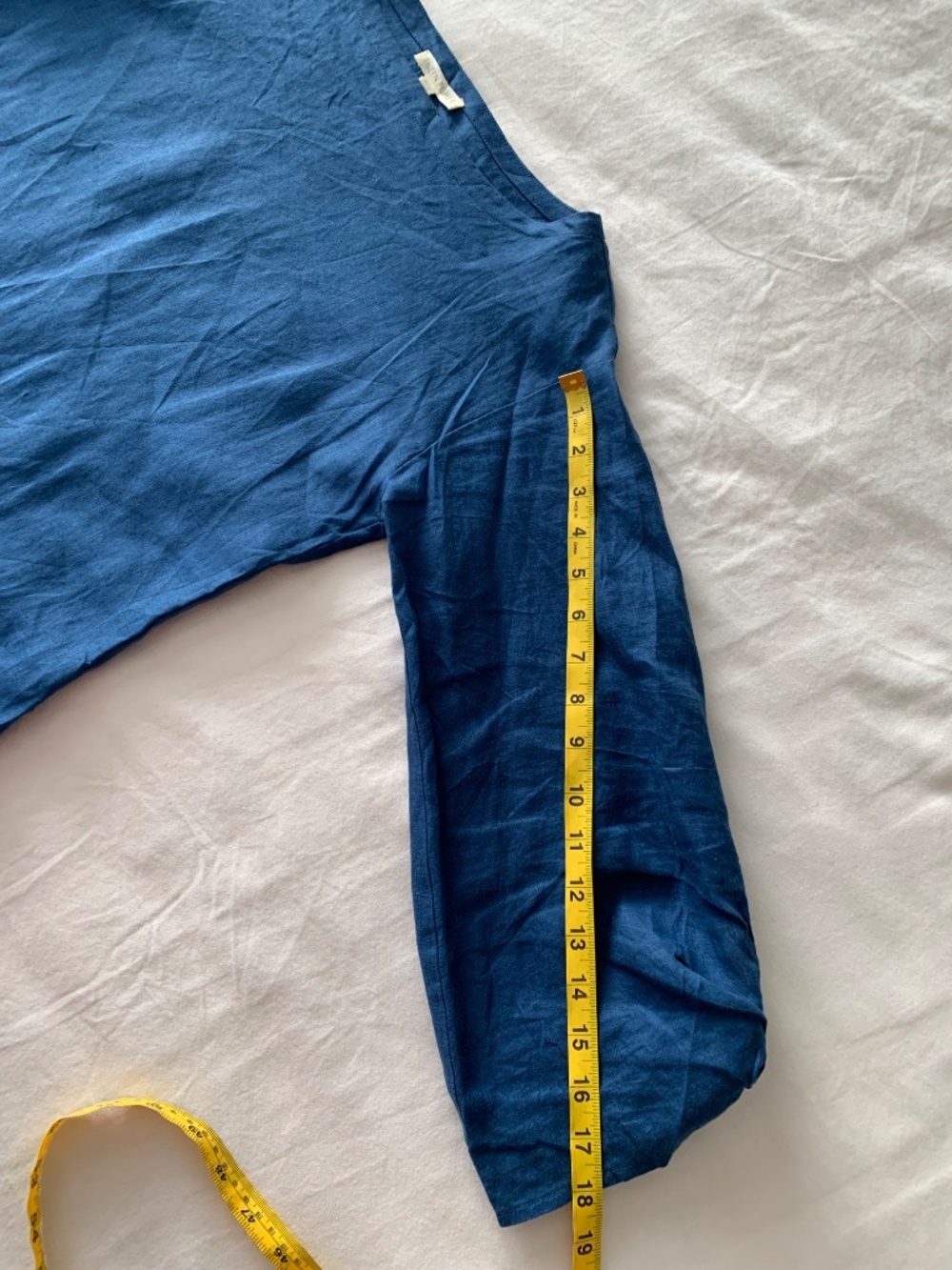 Eileen Fisher Blue Organic Linen Bateau Neck Boxy 3/4 Sleeve Top XXS - Picture 10 of 10